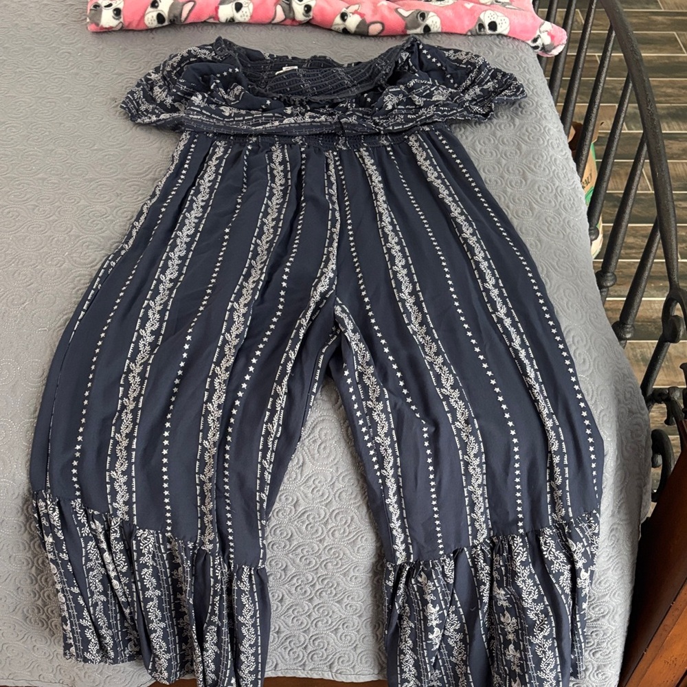 Joie Navy and White Wide Leg Jumpsuit
